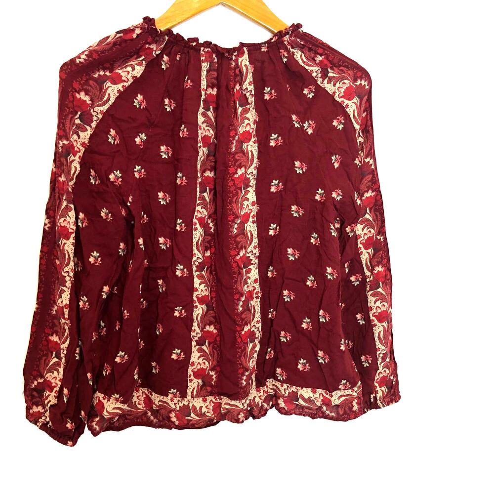 Lucky Brand - Burgundy Floral V-Neck Peasant Top -Small - Picture 6 of 8